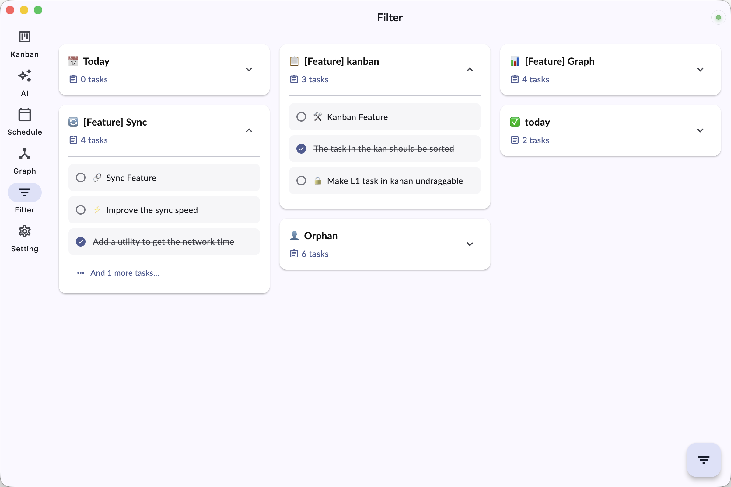 Smartodo filter view highlighting task segments